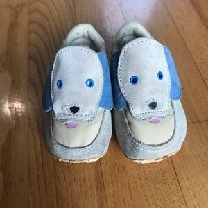 Vintage baby zoo shoes baby puppy dog sneakers tan blue yellow boys size 1